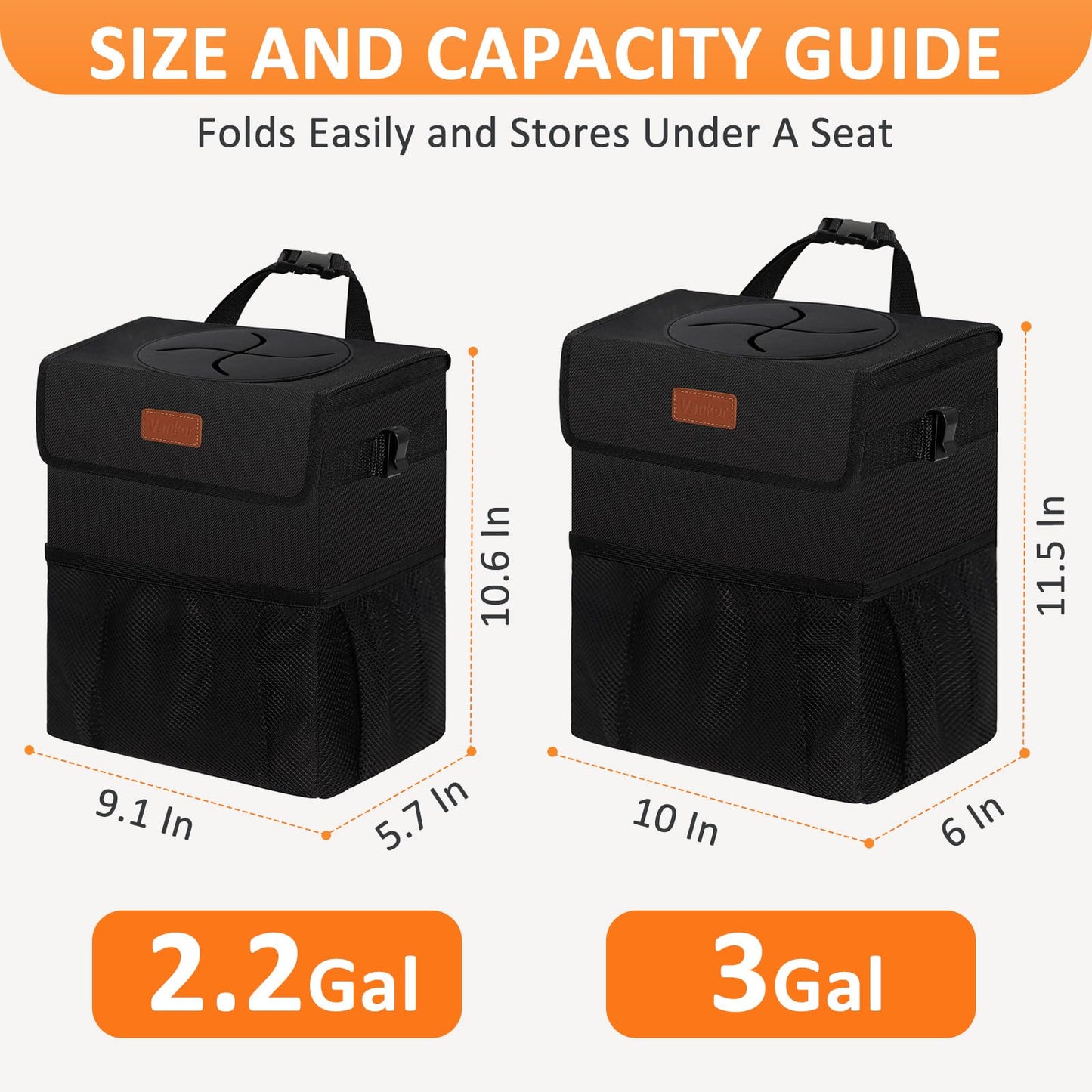 Vankor Car Garbage Bin with Lid – Back Seat Organizer