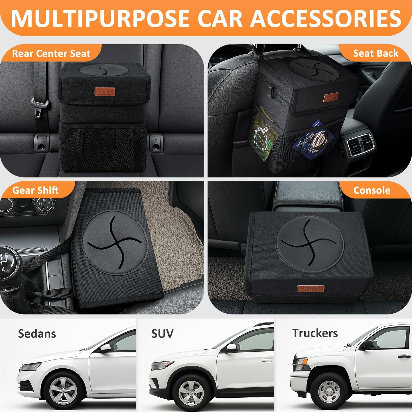 Vankor Car Garbage Bin with Lid – Back Seat Organizer